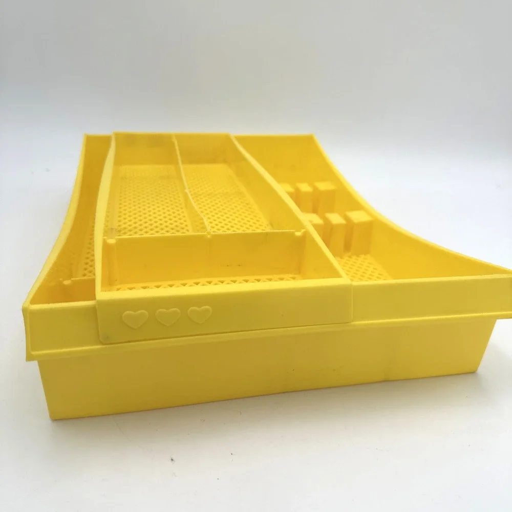 Vintage Yellow Mesh Bottom Plastic Utensil Drawer Organizer Tray